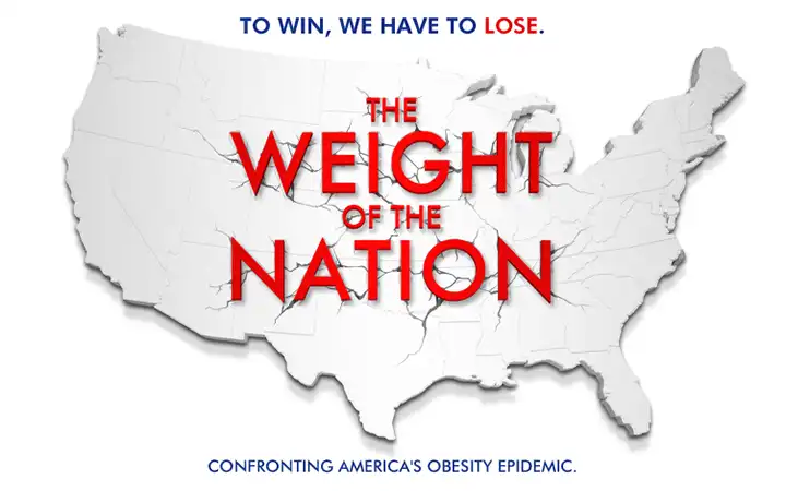 Ghosted US map behind text: To win, we have to lose. The weight of the nation. Confronting America's obesity epidemic.